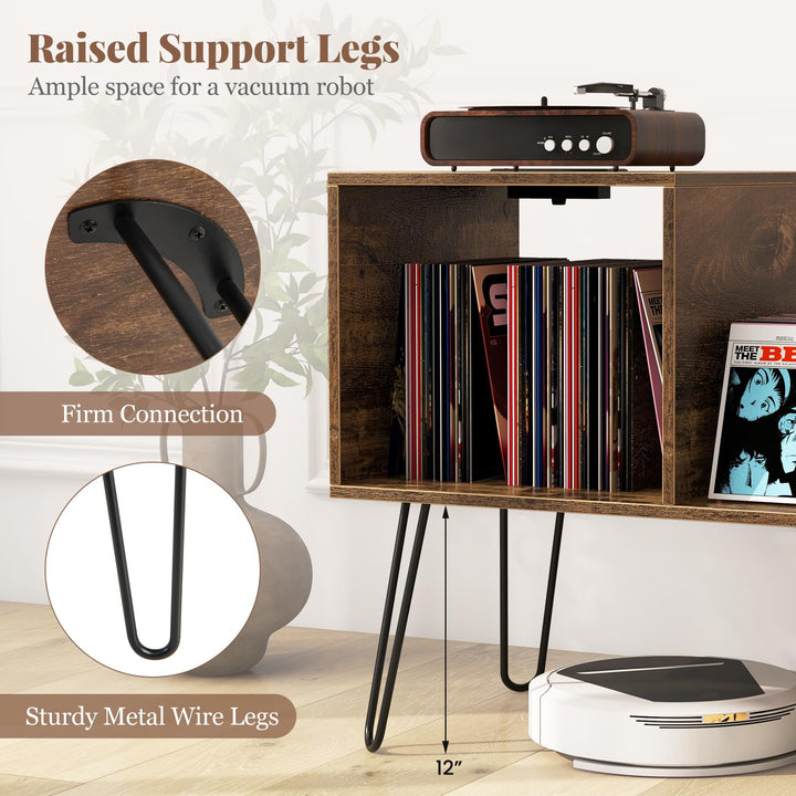 Giantex Record Player Stand with Charging Station, Turntable Stand with Vinyl Divider &amp; Display Shelf