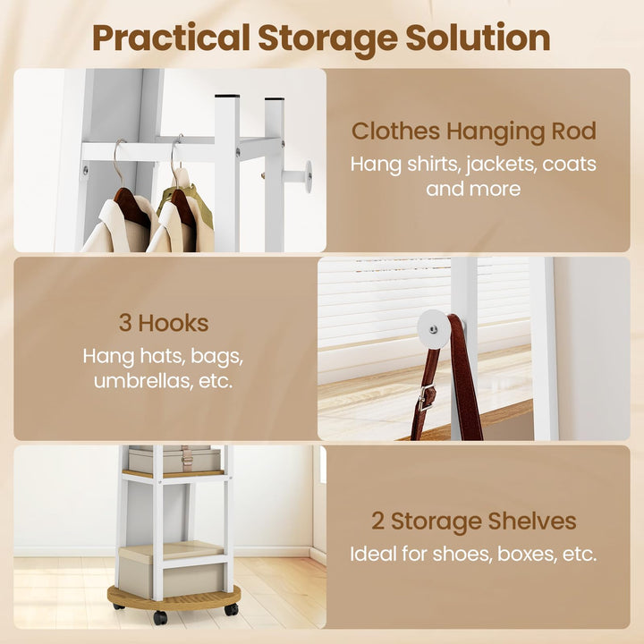 CHARMAID 55" Full Length Mirror with Coat Rack