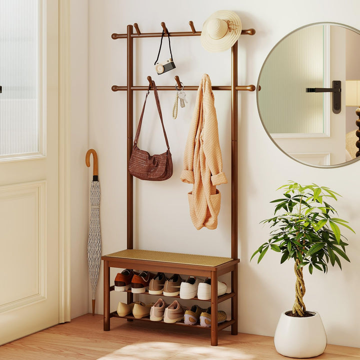 Giantex 3-in-1 Hall Tree with Bench and Shoe Storage Narrow Mudroom Storage Organizer