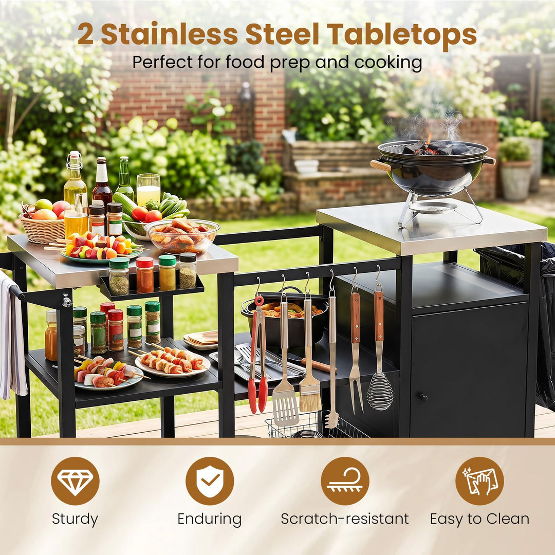 Giantex Outdoor Grill Cart with Cabinet Stainless Steel Tabletop and Hooks