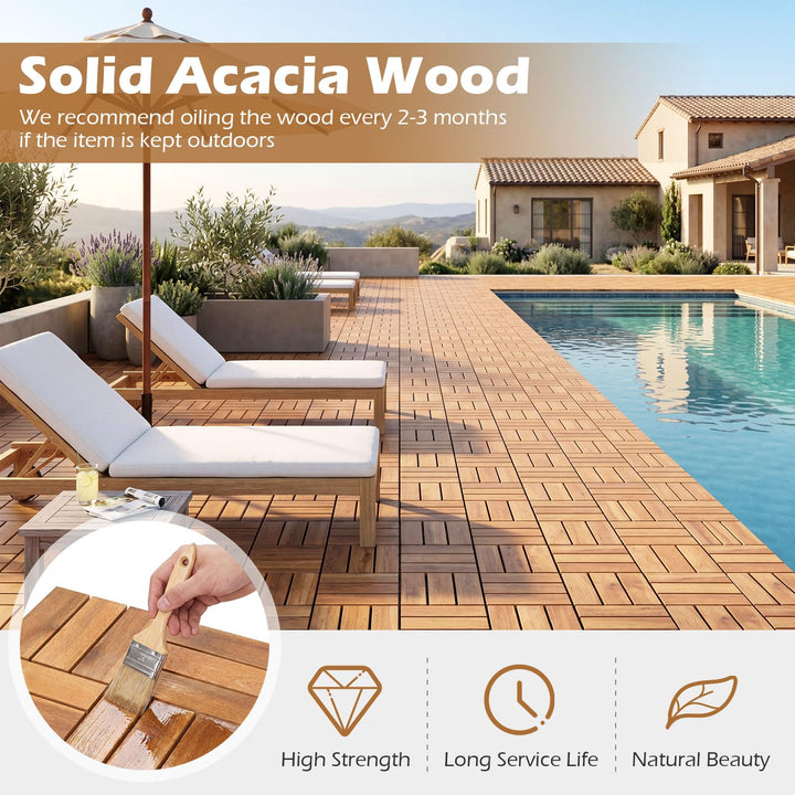 Giantex 12" x 12" Interlocking Acacia Wood Deck Tiles