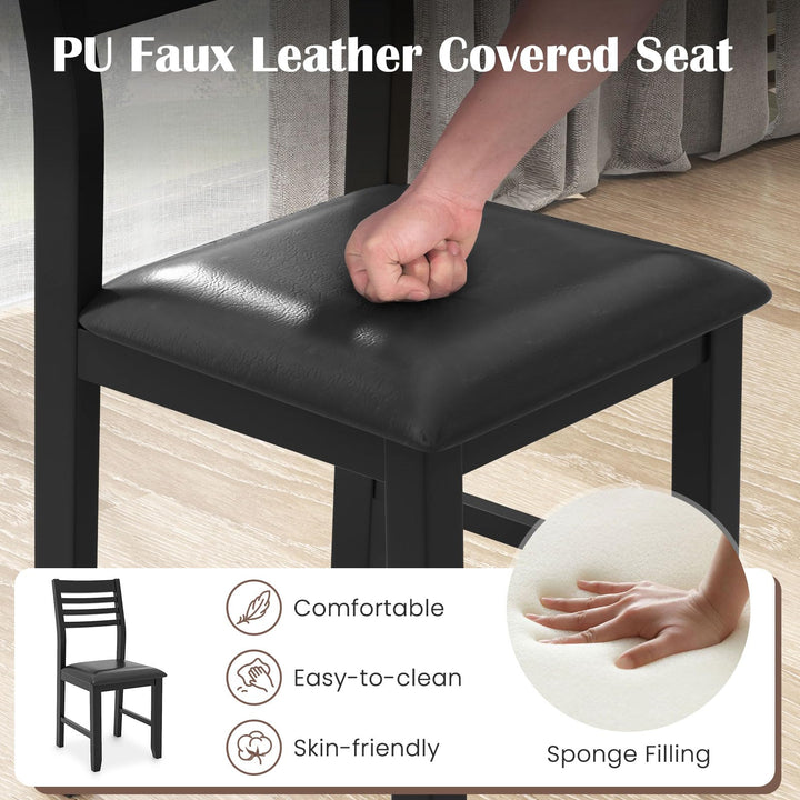 Giantex Dining Chairs Black, Faux Leather Upholstered Kitchen Chairs w/Padded Seat &amp; Ladder Back