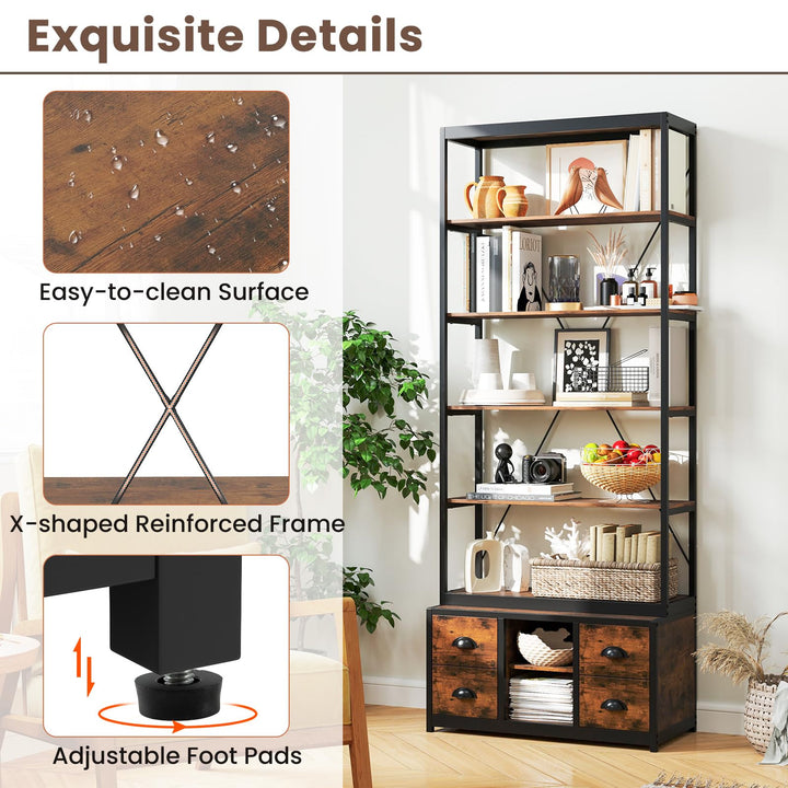 Giantex 8-Tier Bookshelf with Storage, 79" Freestanding Bookcase with 4 Fabric Drawers &amp; Adjustable Shelf