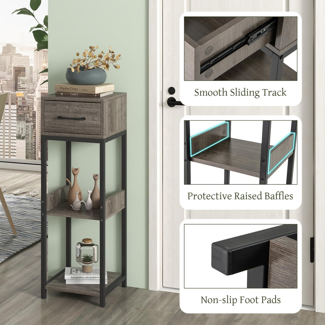 Giantex 3 Tier Tall Plant Stand Indoor, 36 Inch Corner Plant Holder with Drawer &amp; Metal Frame