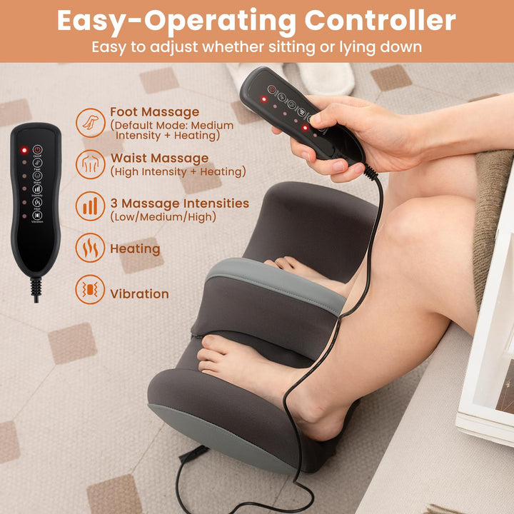 Giantex Electric Foot Massager, Calf Massager with Heat, 3 Massage Intensity, Vibration, Detachable Middle Sponge