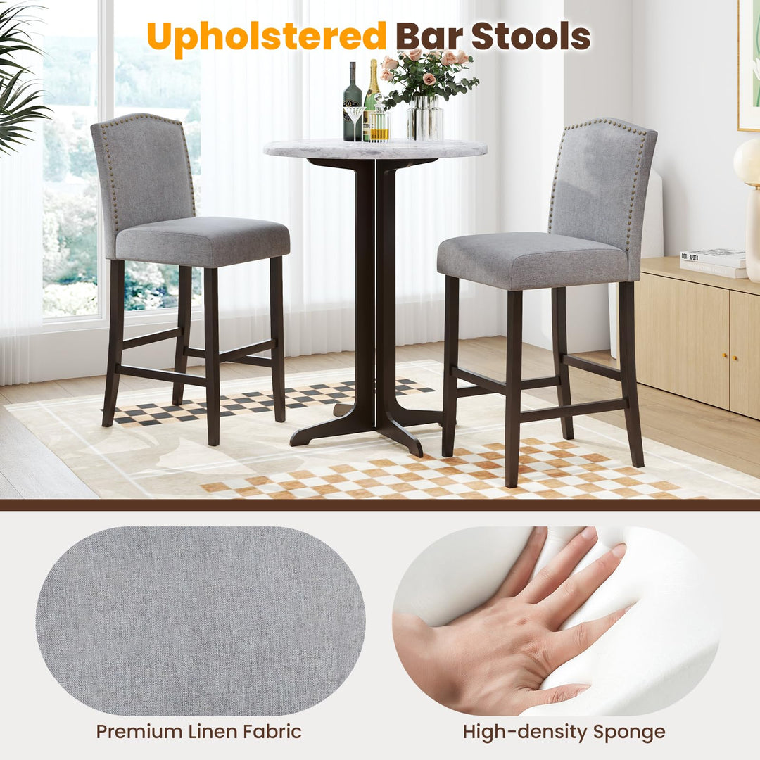 Giantex 30" Bar Stools Set of 2/4, Upholstered Bar Height Bar Chairs with Back &amp; Rubber Wood Legs