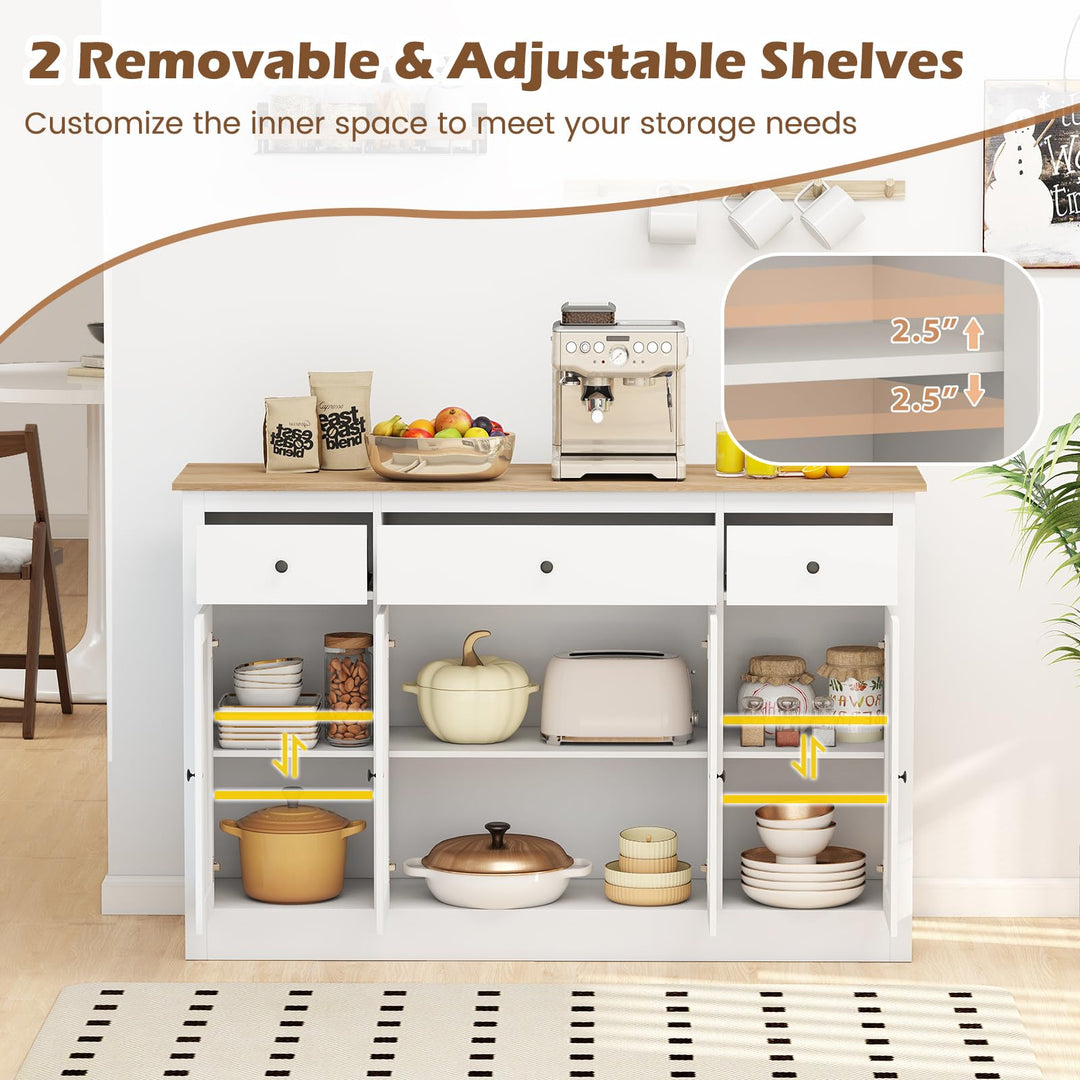 Giantex 55" Large Buffet Sideboard with 3 Drawers &amp; 2 See-Through Doors