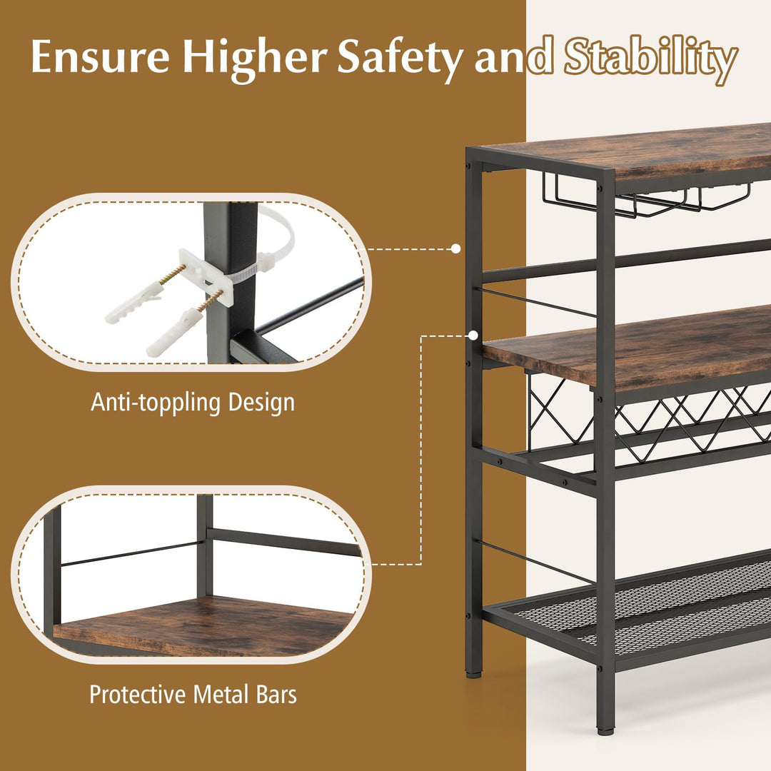 Giantex 4-Tier Wine Rack Table - 7-Bottle Wine Bar Cabinet w/ 4 Wine Racks &amp; 16 Glasses Holder