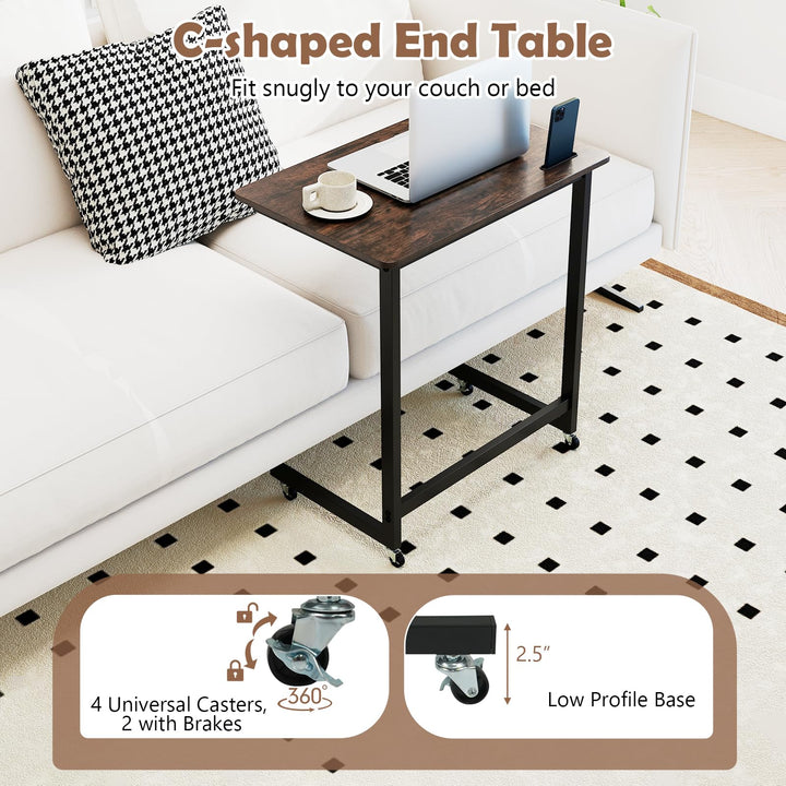 Giantex C-Shaped End Table with Wheels for Living Room Bedroom