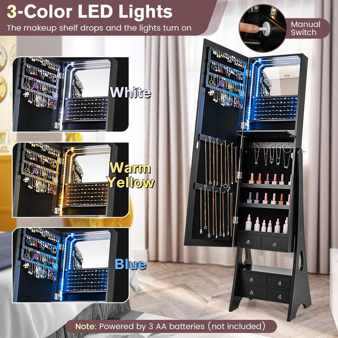 CHARMAID Jewelry Armoire with Full Length Door Mirror &amp; Inside Lighted Vanity Mirror
