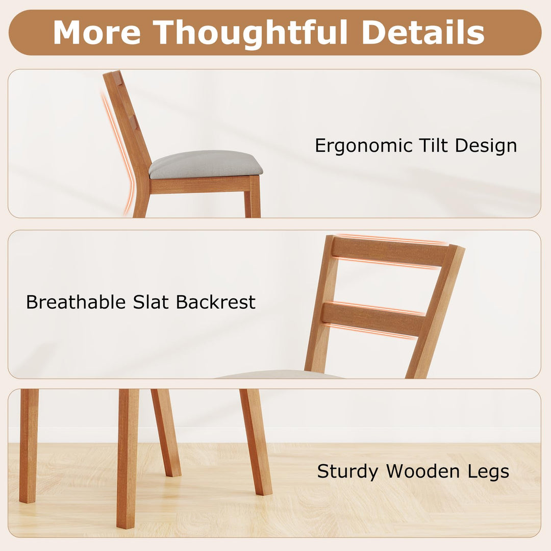 Giantex Wooden Dining Chairs Set of 2/4 Farmhouse Upholstered Kitchen Chairs with Rubber Wood Legs &amp; Fabric Padded Seat