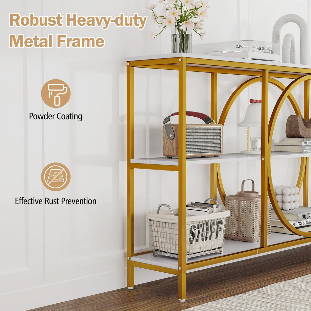 Giantex 3-Tier Long Console Table Narrow Entryway Table with Faux Wood Grain Top &amp; Heavy-Duty Metal Frame