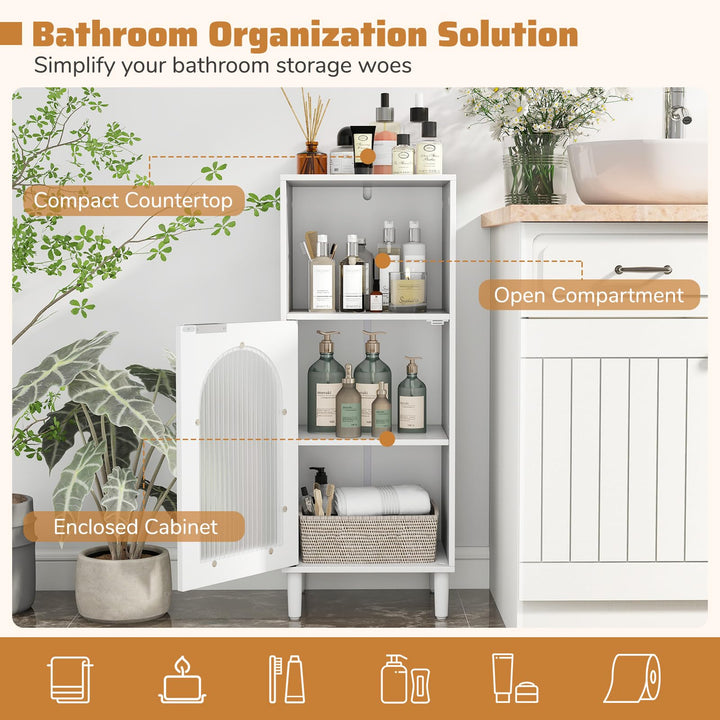 Giantex Bathroom Corner Floor Cabinet with Removable Shelf &amp; Fluted Tempered Glass Door