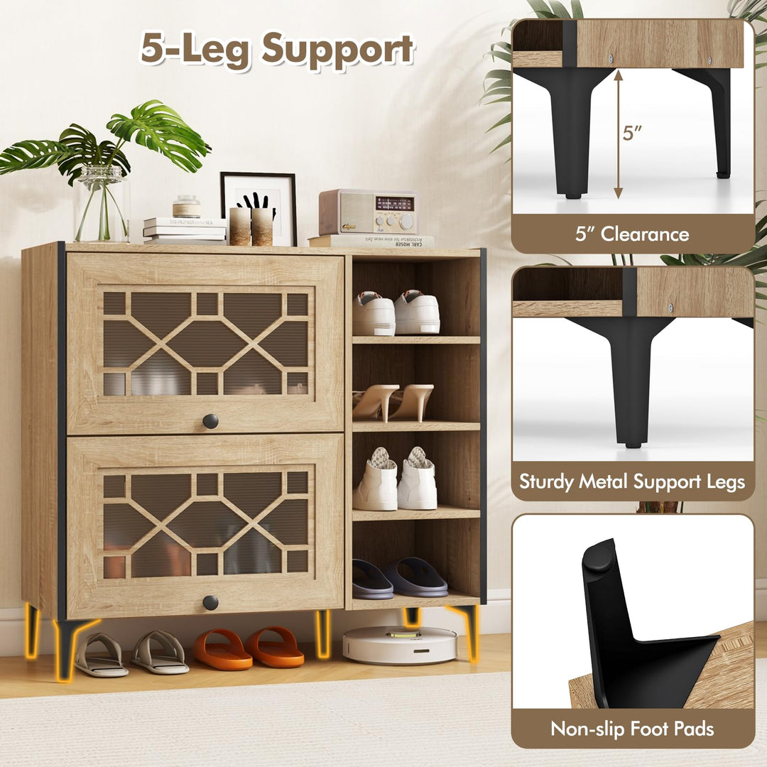 Giantex Shoe Cabinet with Flip &amp; Slide Doors, Shoe Storage Cabinet with Adjustable Cube Shelves(Decorative Doors)