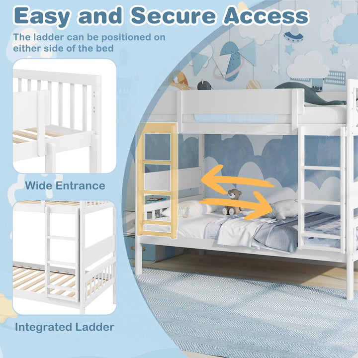 Giantex Wood Bunk Bed Twin Over Twin, Solid Wood Bunk Bed Frame with Ladder &amp; Safety Guardrails