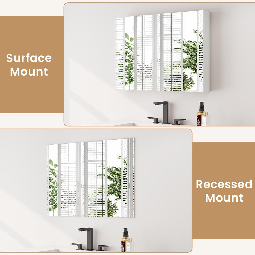 Giantex Wall Mounted Medicine Cabinet with 3 Frameless Mirrored Doors &amp; Mounting Hardware