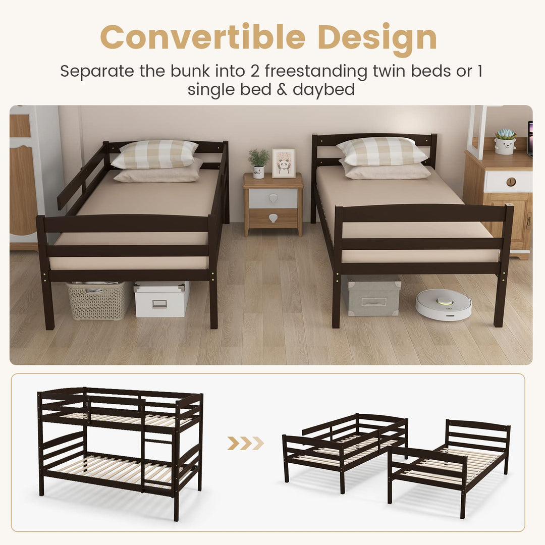 Giantex Bunk Bed, Solid Wood Detachable Bed Frame with High Guardrails &amp; Integrated Ladder