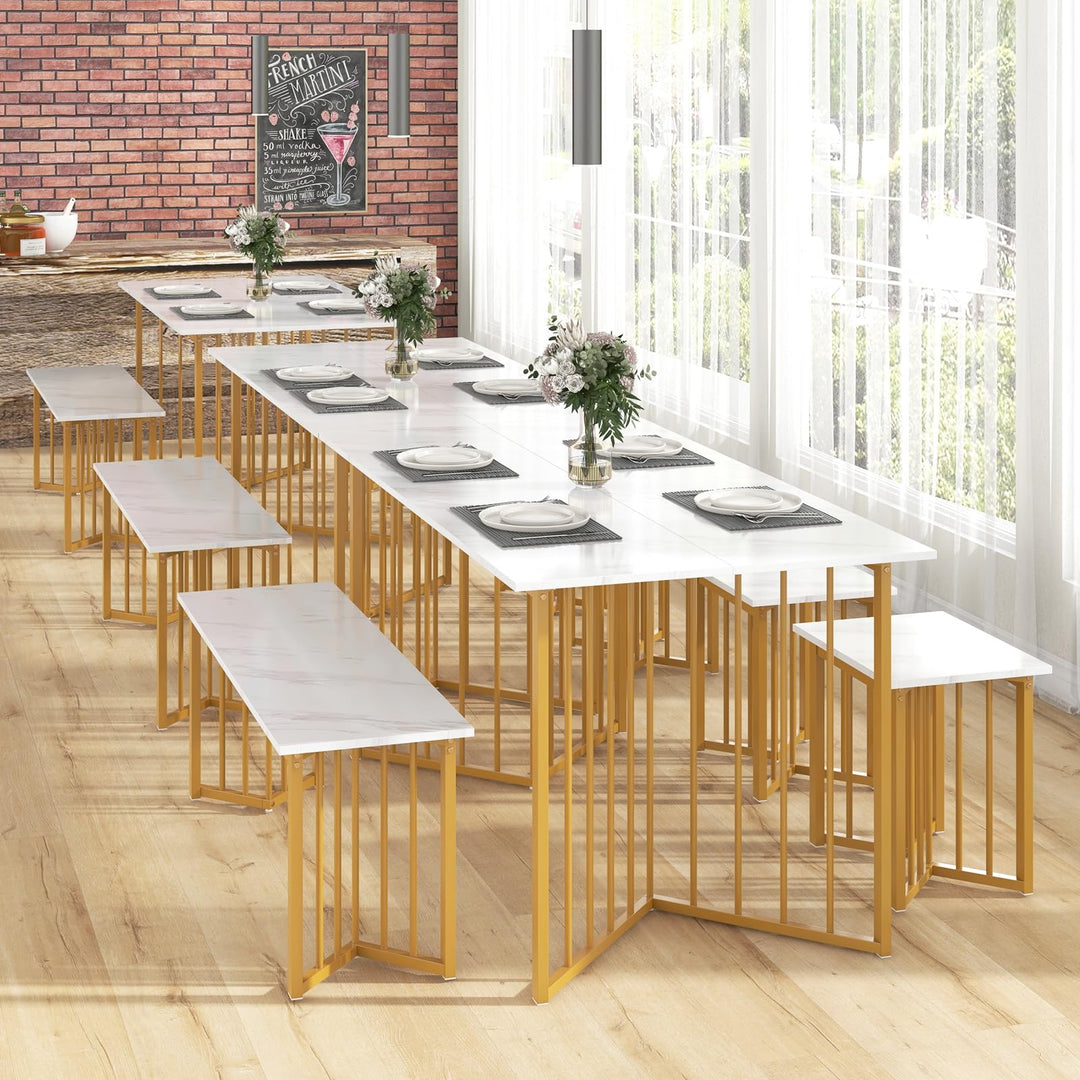 Giantex 4-Piece Dining Table Set for 4, Kitchen Table Chairs Set with Bench &amp; 2 Stools