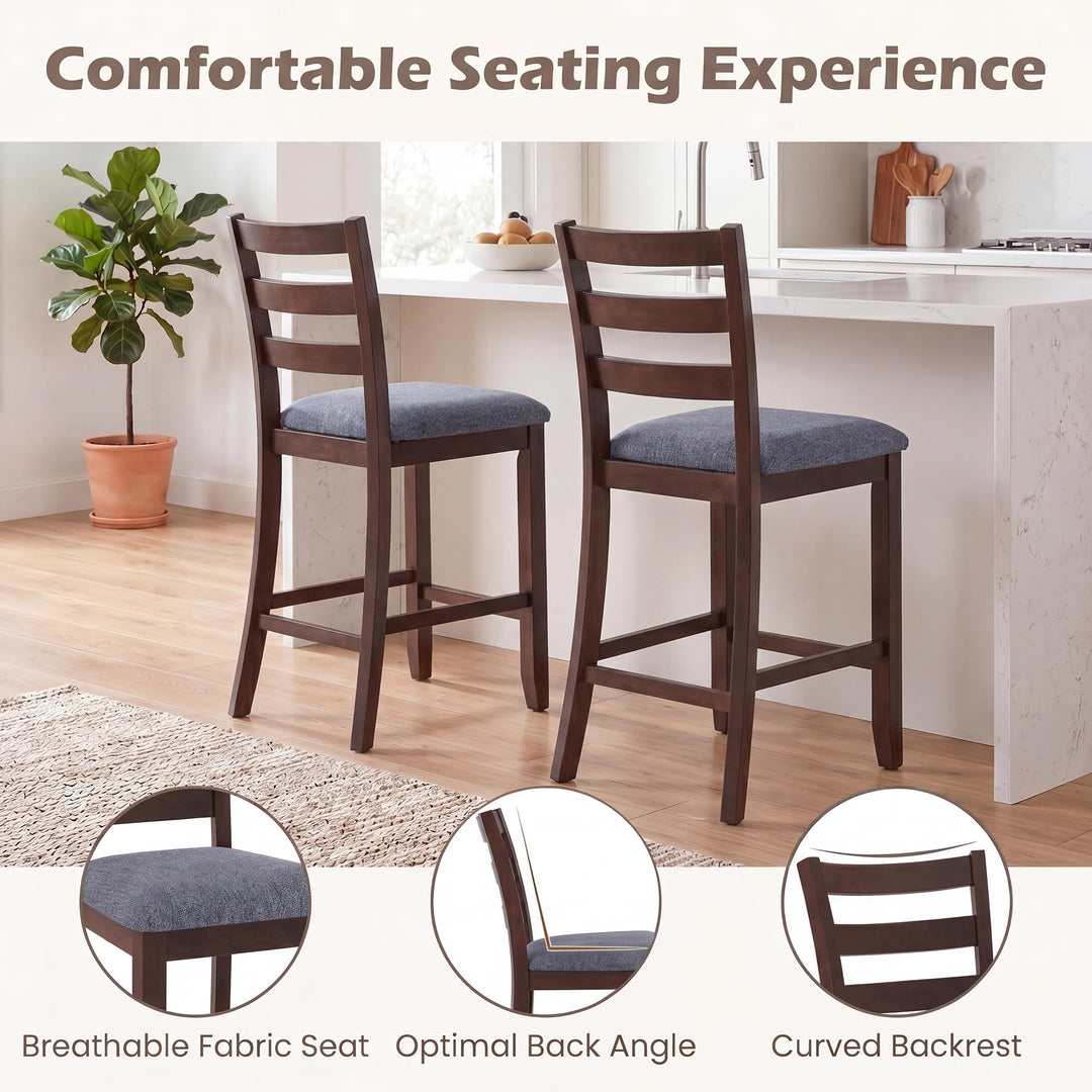Giantex 26 Inch Farmhouse Upholstered Wooden Barstools with Footrest (2/4)