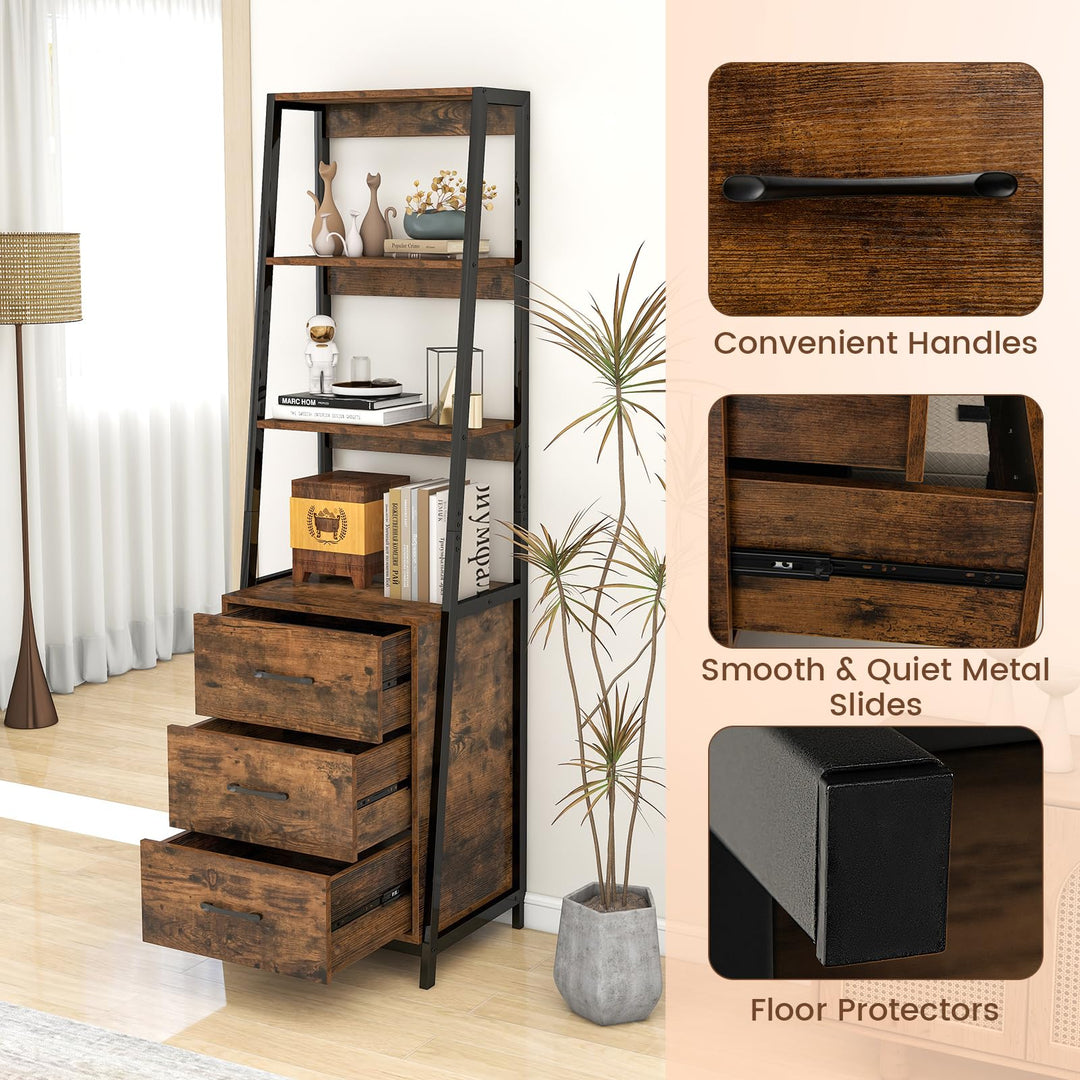 Giantex Ladder Bookshelf with Drawers 69" Tall Wooden Bookcase