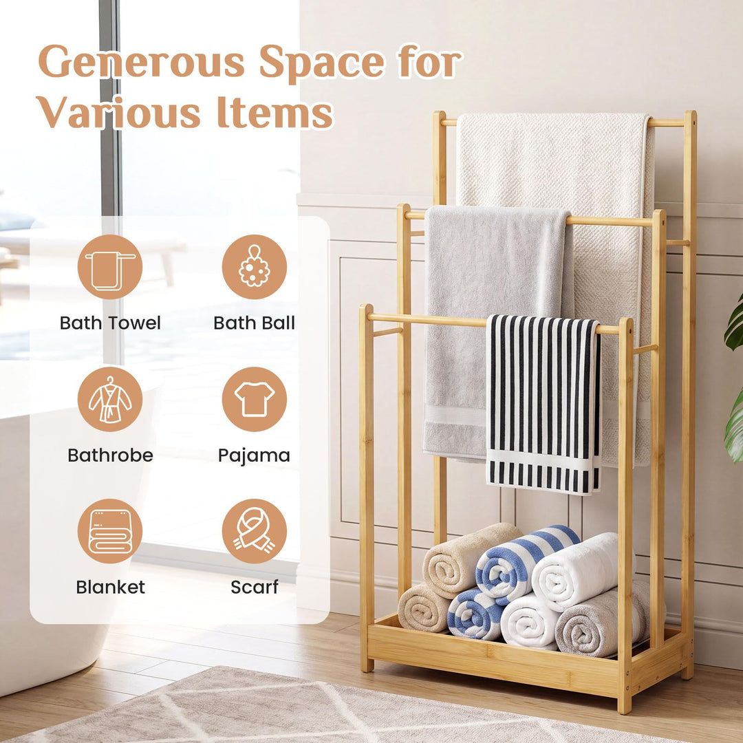 Giantex 3 Tier Free Standing Bamboo Towel Rack with Storage Shelf