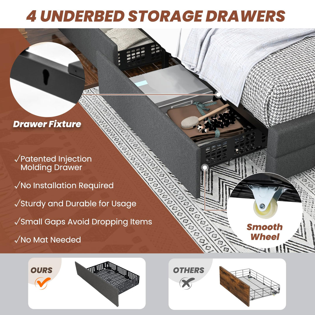 Giantex Full/Twin Size Bed Frame with LED Lights and 4 Drawers