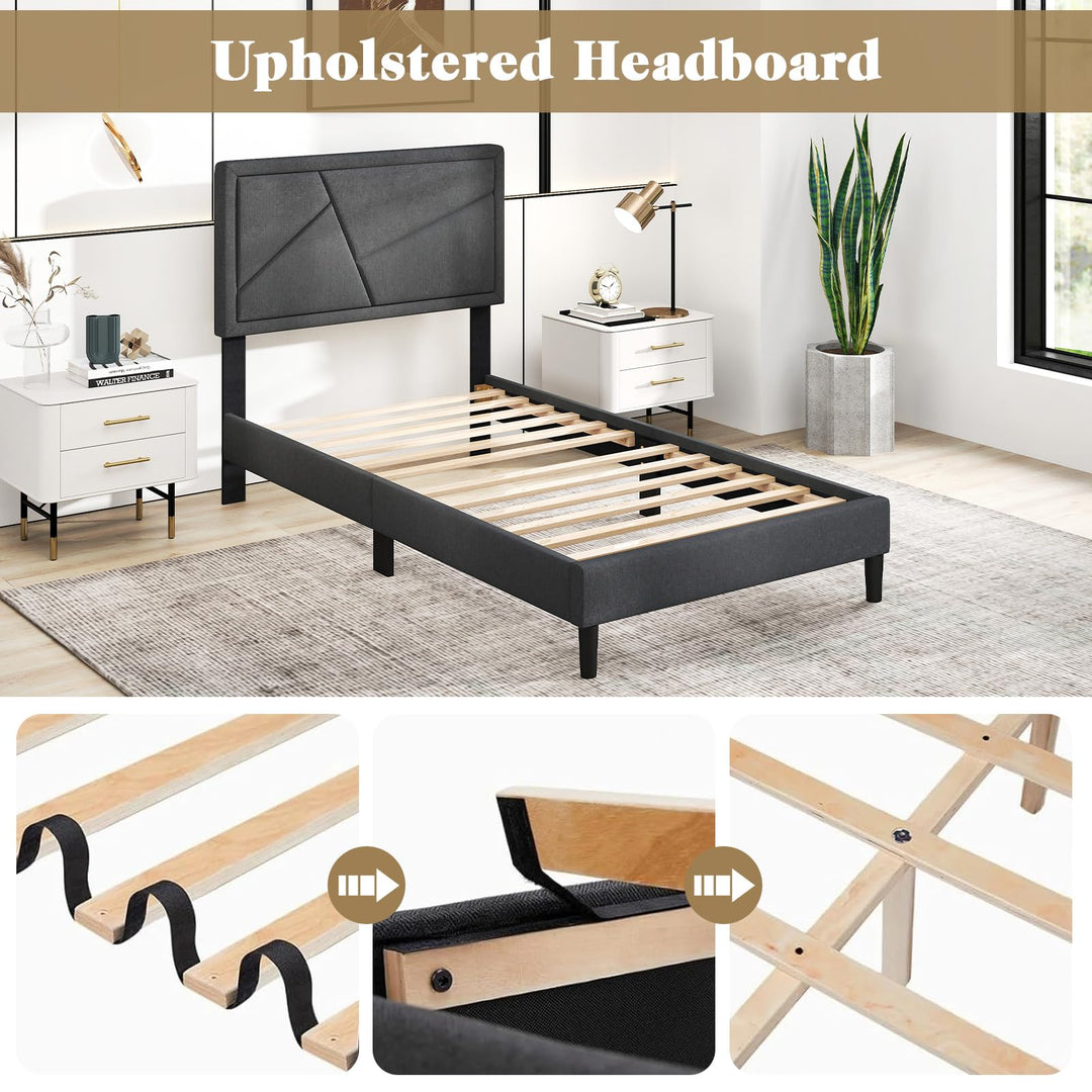 Modern Queen/Full/Twin Size Upholstered Platform Bed Frame with Geometric Tufting Headboard
