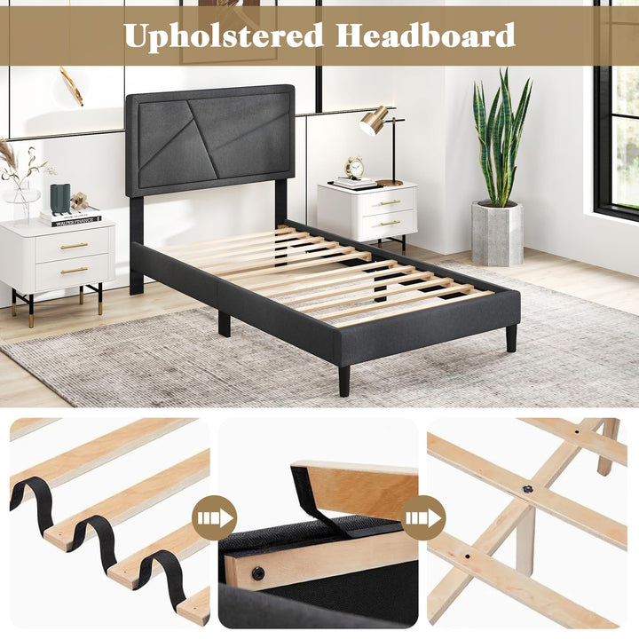 Modern Queen/Full/Twin Size Upholstered Platform Bed Frame with Geometric Tufting Headboard