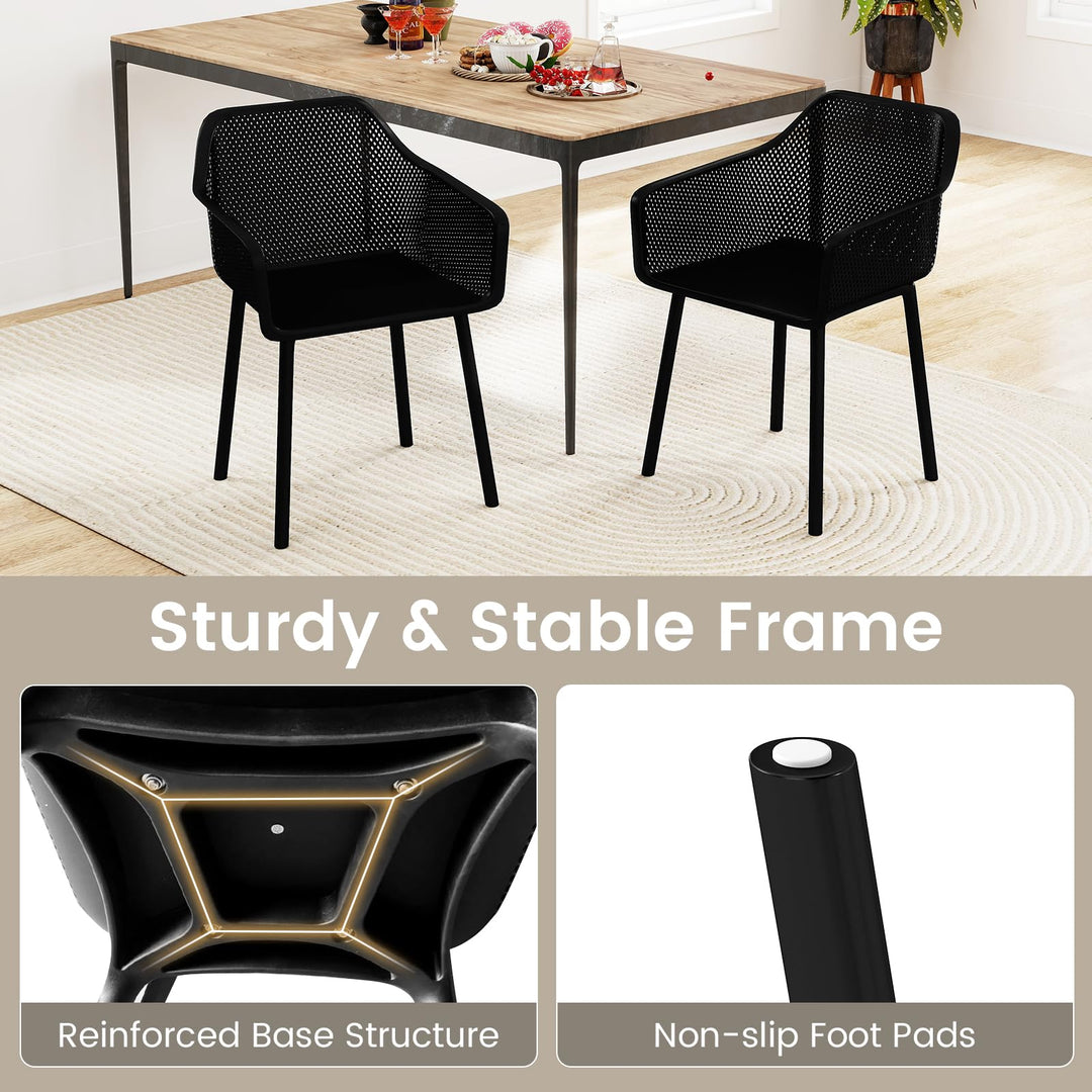 Giantex Plastic Dining Chairs Set of 2/4 Black Kitchen Armchair w/Breathable Mesh Backrest