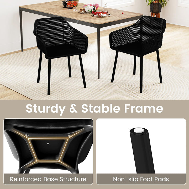 Giantex Plastic Dining Chairs Set of 2/4 Black Kitchen Armchair w/Breathable Mesh Backrest