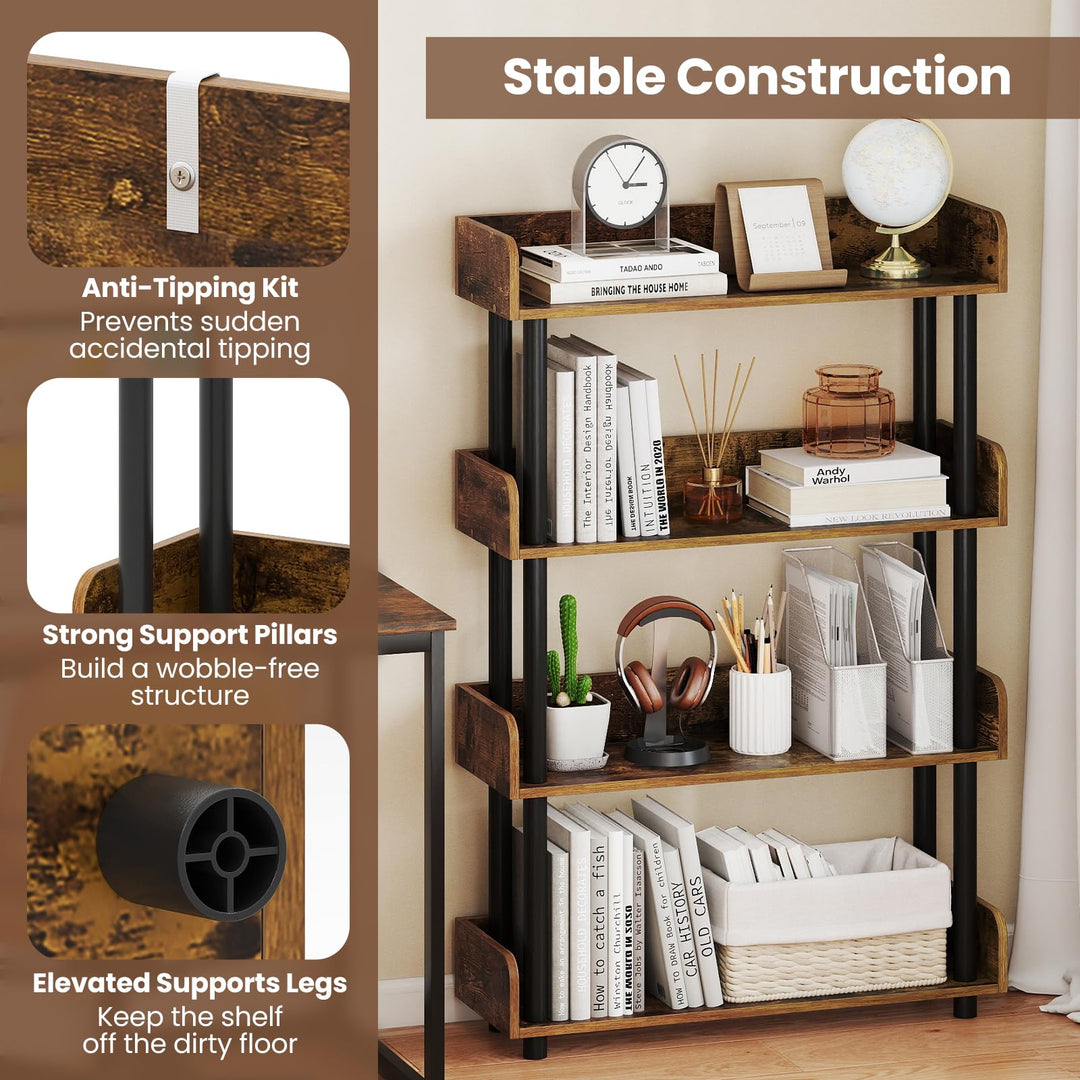 Giantex 4-Tier Freestanding Bookcase with Anti-Tipping Kit | 4 Shelf Bookcase for Living Room Bedroom Study