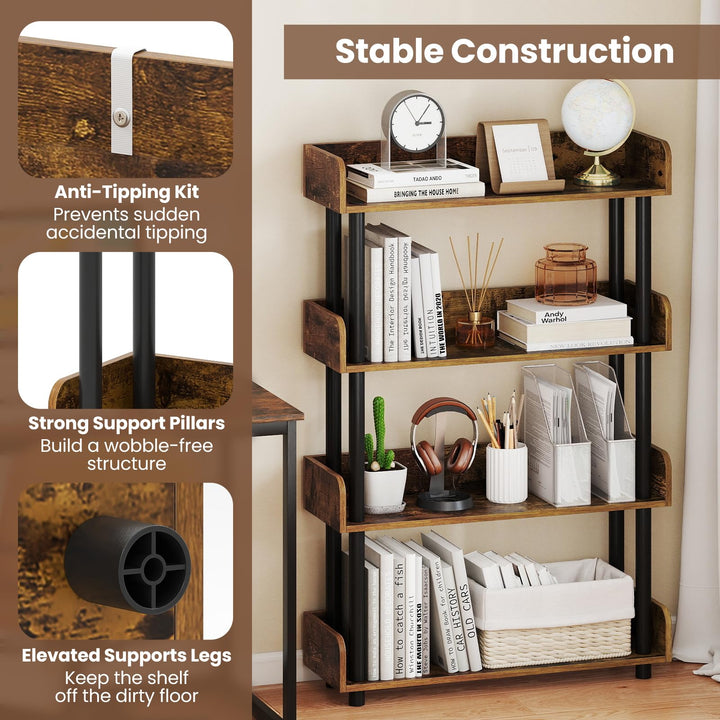 Giantex 4-Tier Freestanding Bookcase with Anti-Tipping Kit | 4 Shelf Bookcase for Living Room Bedroom Study