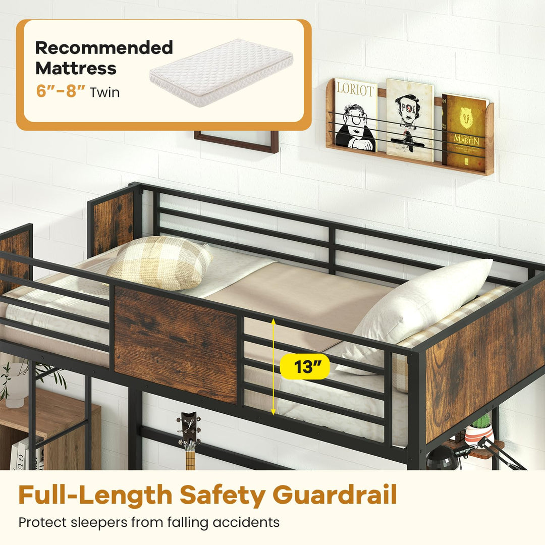 Giantex Twin Loft Bed with Desk - Heavy-Duty Metal Bed Frame w/Safety Guardrail