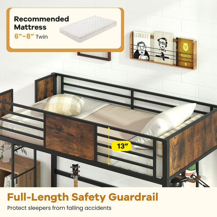 Giantex Twin Loft Bed with Desk - Heavy-Duty Metal Bed Frame w/Safety Guardrail