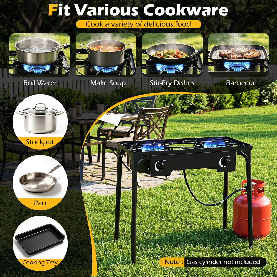 Giantex 2 Burner Propane Gas Stove | 160,000 BTU High Pressure Camping Cooker