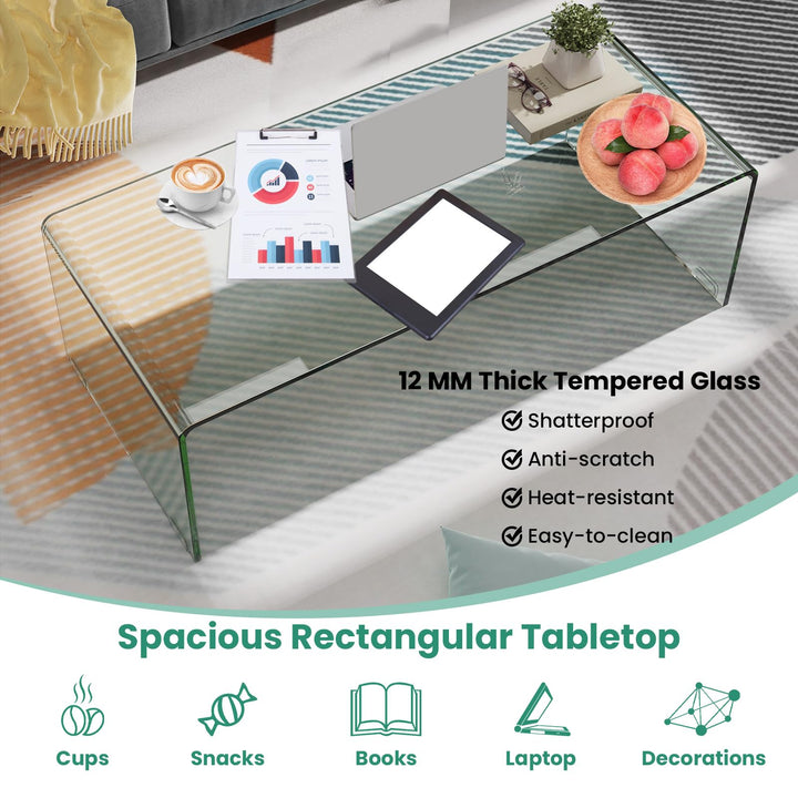 Giantex 42 x 19.7 Inch Clear Tempered Glass Coffee Table with Rounded Edges