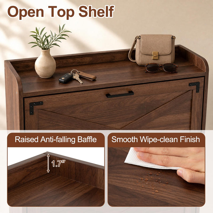 Giantex Freestanding Slim Farmhouse Shoe Storage Cabinet with 2 Flip Drawers