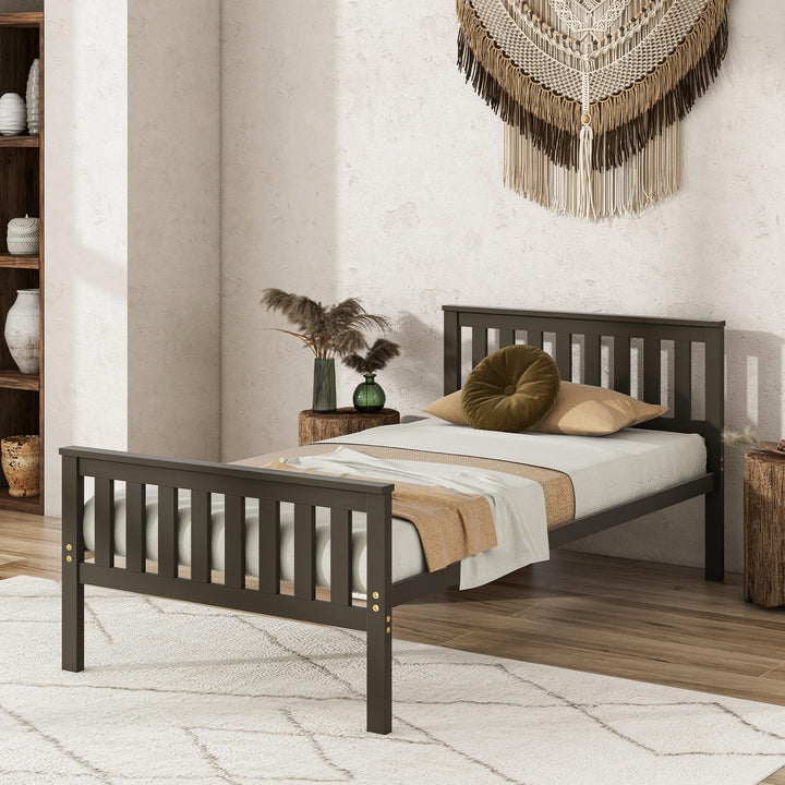 Giantex Queen/Full/Twin Size Wood Bed Frames with Headboard, Mid Century Platform Bed with Wooden Slats Support