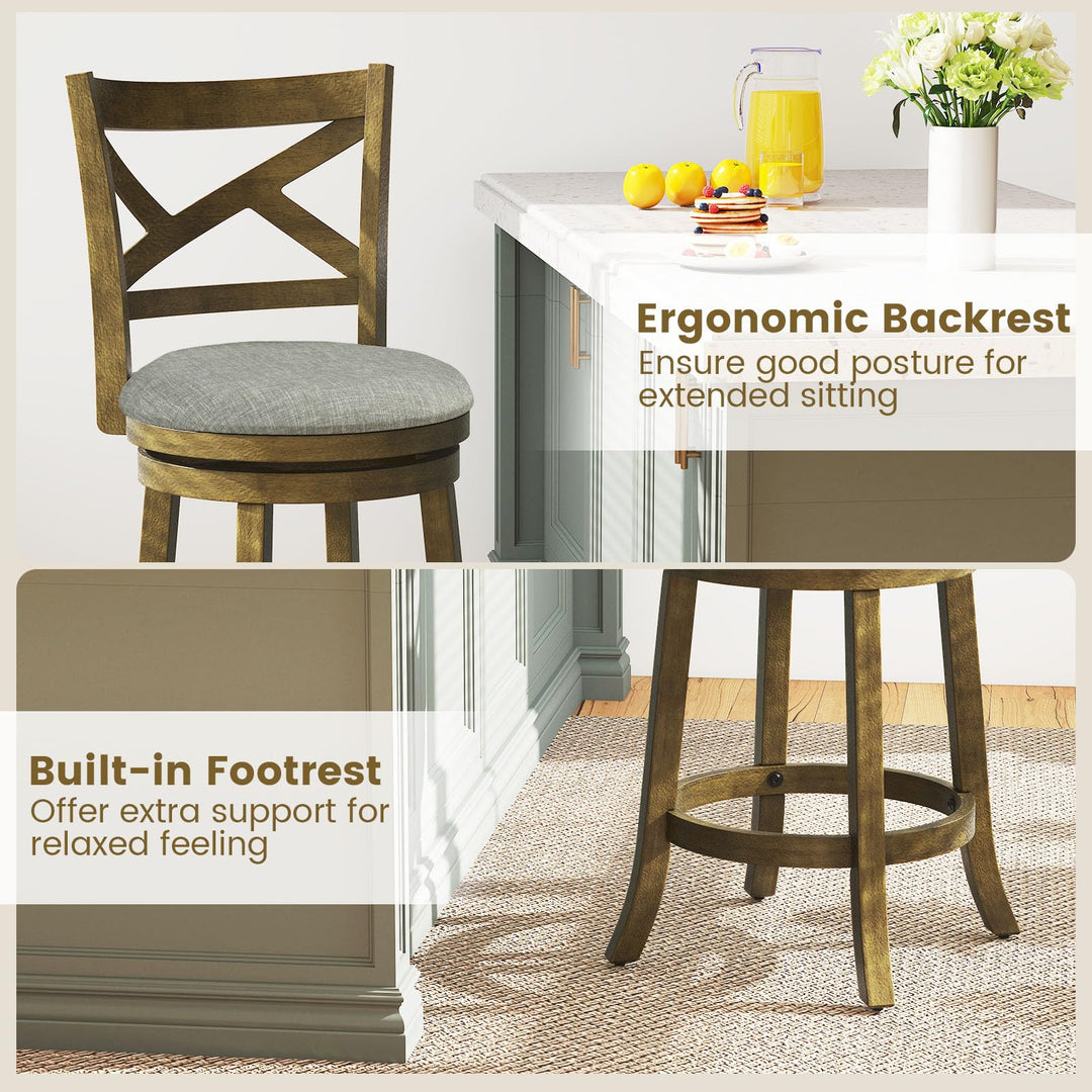 Giantex Wood Swivel Bar Stools Set of 2/4 with Backrests and Wood Frame