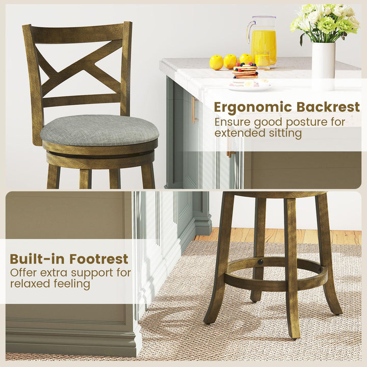 Giantex Wood Swivel Bar Stools Set of 2/4 with Backrests and Wood Frame