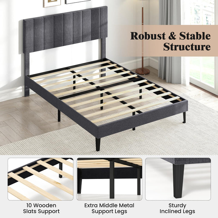Giantex Queen/Full/Twin Size Upholstered Bed Frame Platform Bed with Height Adjustable Vertical Channel Headboard