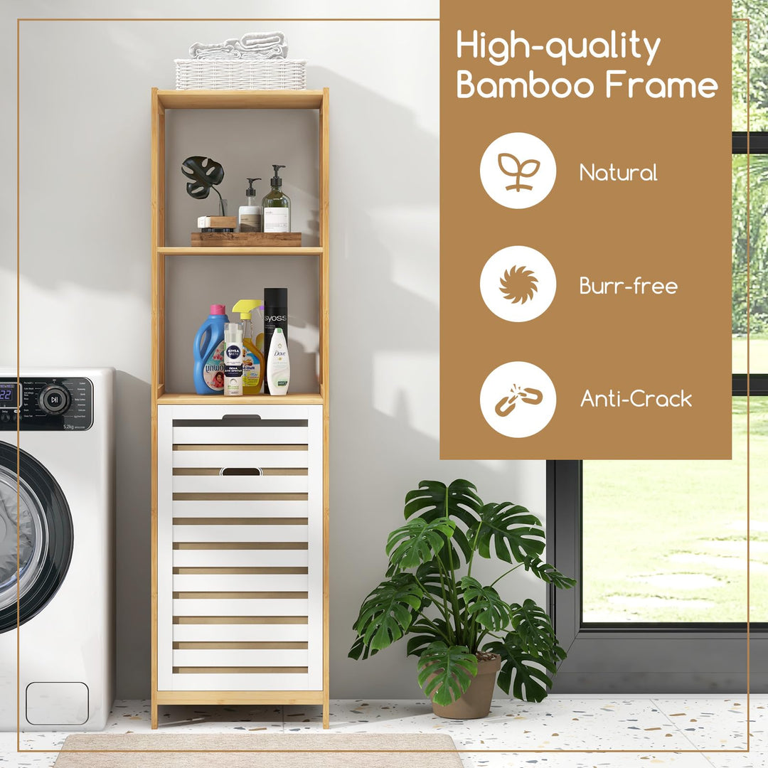 Giantex Tilt Out Laundry Hamper - Laundry Hamper Cabinet with 3 Tier Storage Shelves, Removable Laundry Basket