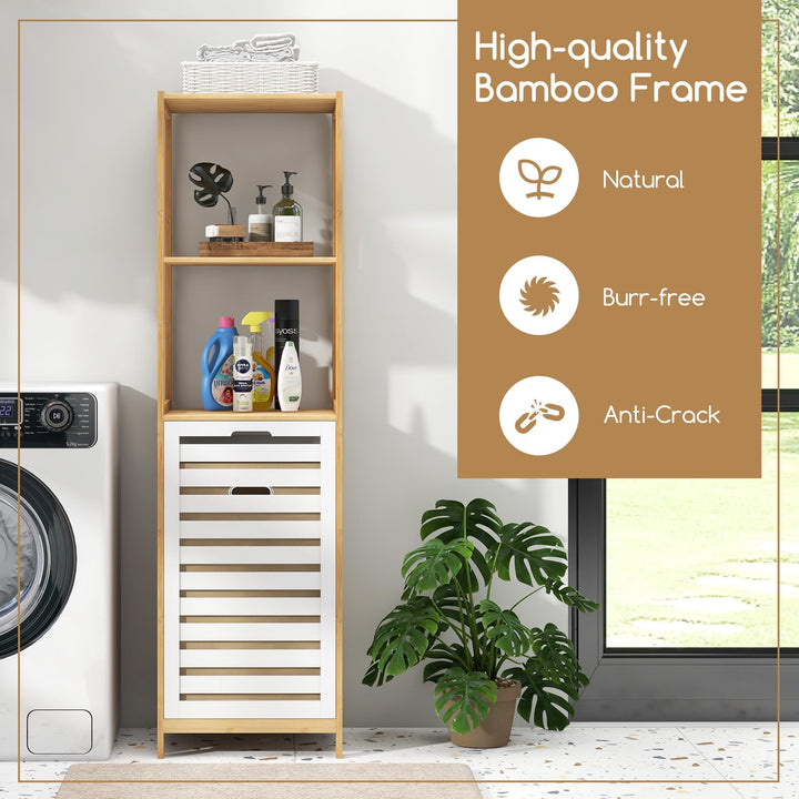 Giantex Tilt Out Laundry Hamper - Laundry Hamper Cabinet with 3 Tier Storage Shelves, Removable Laundry Basket