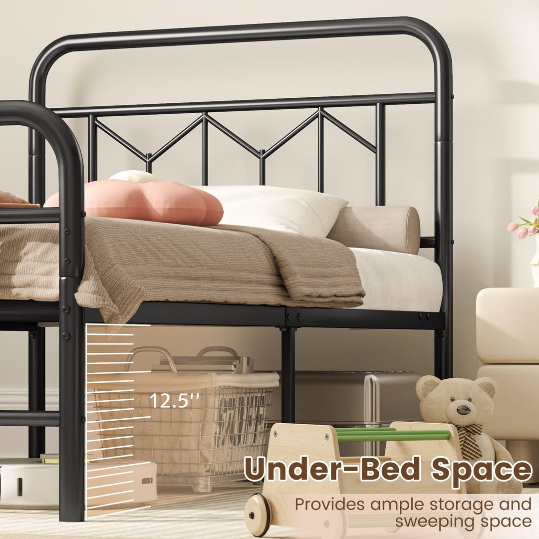 Giantex Metal Twin Bed Frames with Victorian Style Headboard &amp; Footboard, Heavy Duty Slats Support Mattress Foundation