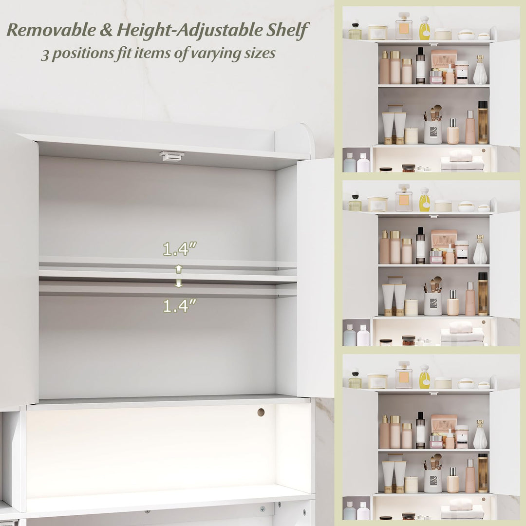 Giantex Over The Toilet Storage Cabinet with LED Light Doors Toilet Paper Holder