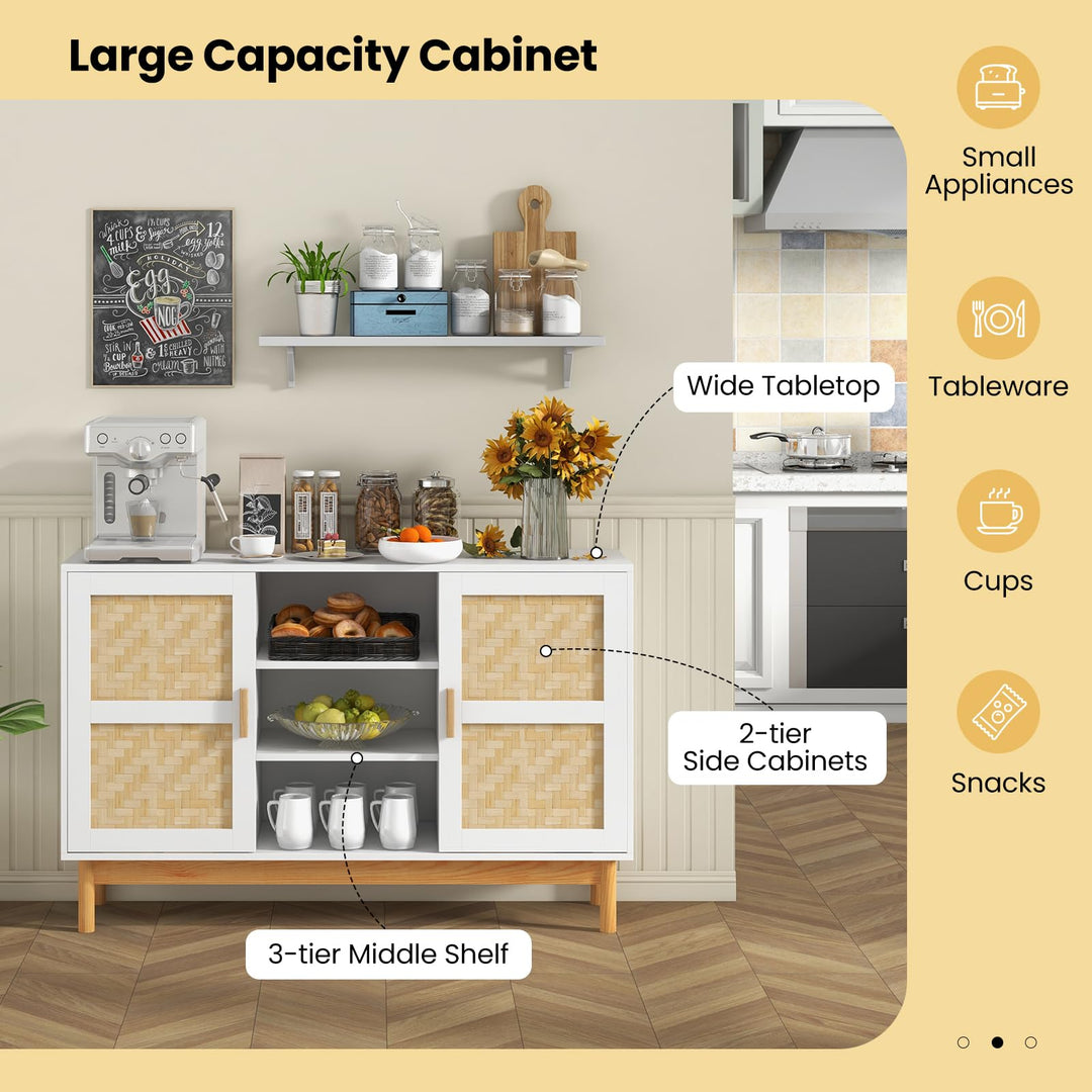 Giantex Buffet Sideboard, Kitchen Storage Cabinet with 3 Open Shelves &amp; 2 Side Cabinets