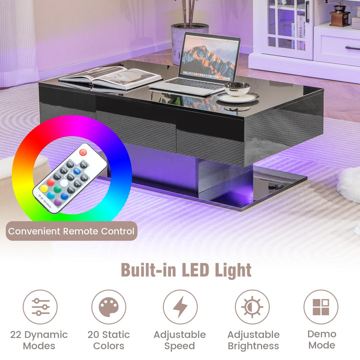 Giantex Modern LED Coffee Table - 2-Tier Center Table