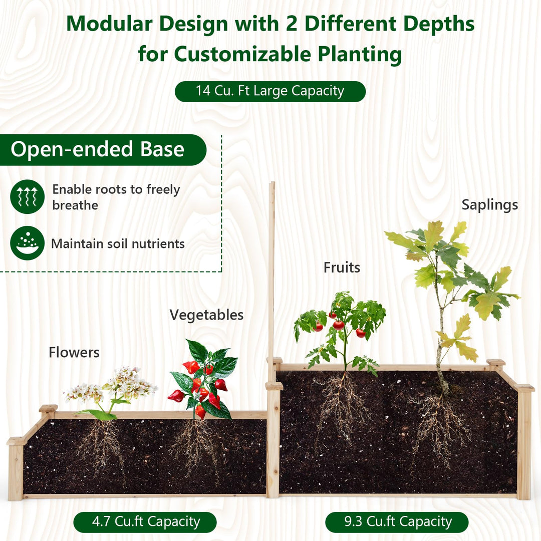 Giantex Raised Garden Bed with Trellis, Set of 2 Wood Shallow &amp; Deep Planter Box for Climbing Plants
