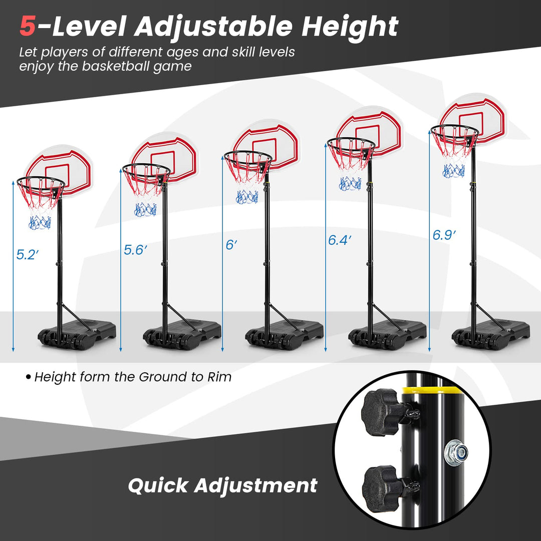 Giantex Basketball Hoop Outdoor Kids - Height Adjustable 5.2 Ft- 6.9 Ft Portable Basketball Hoop Stand with Wheels