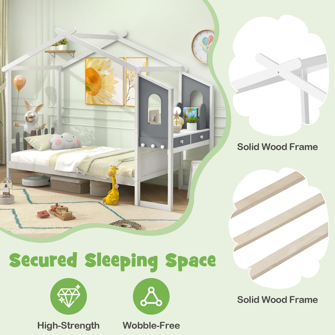 Giantex Full/ Twin Size House Bed with Study Desk